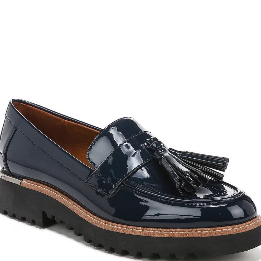 Franco Sarto Carolynn Patent Tassel Lug Sole Platform Loafers (8.5 - Navy)